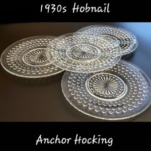 (4) 1930s "Hobnail Clear" 6 1/4" Plate by Anchor Hocking 🇺🇸